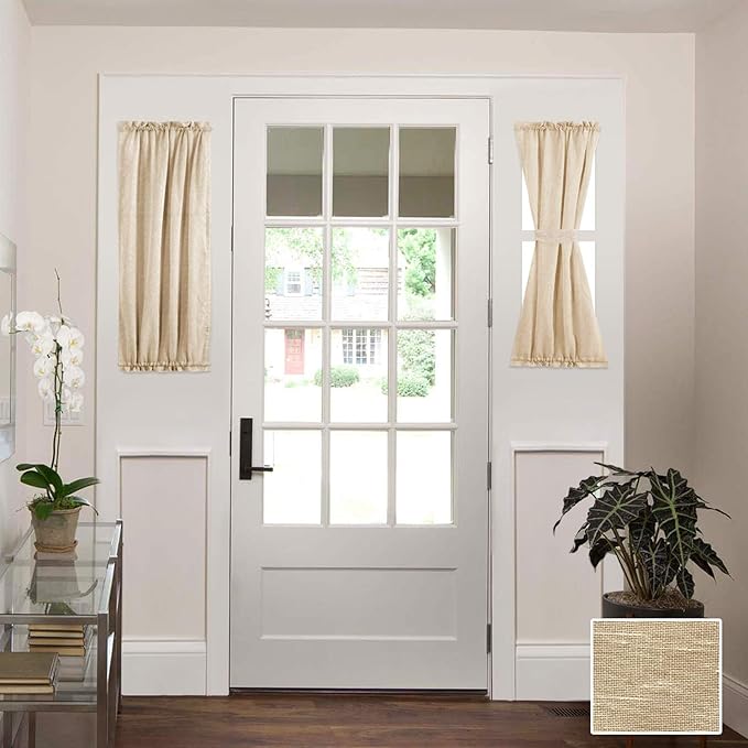 H.VERSAILTEX Door Curtains for Door Window, French Door Curtains, Privacy Semi Sheer Side Light Curtains for Door Windows with Rod Pocket and Tie Back, Beige, 25 x 40 inches, 1 Panel