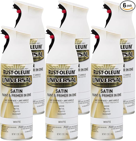 Rust-Oleum 245210-6PK Universal All Surface Spray Paint, 12 oz, Satin White, 6 Pack