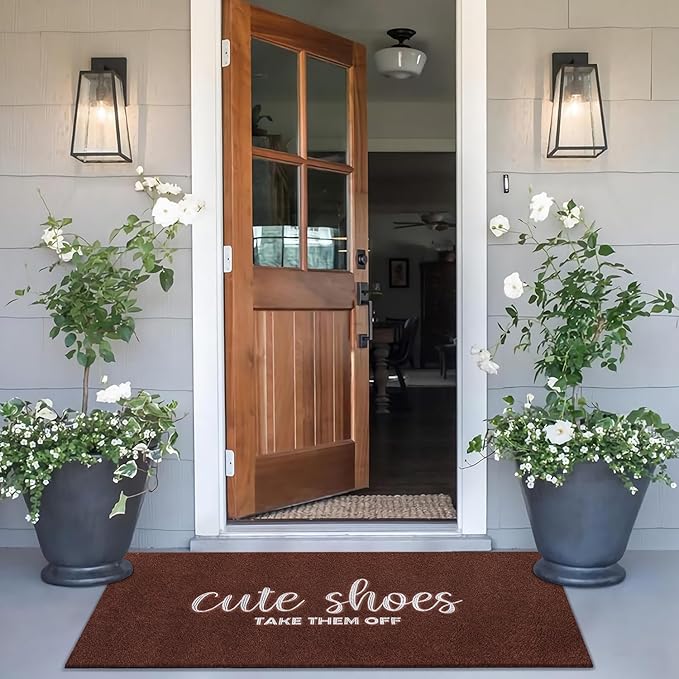 Cute Shoes Take Them Off Outdoor Mat Indoor Door Mat Entryway Rubber Backing Front Door Home Door Mats Welcome for Hallway Home Office Garden 47x18 inch Coffee