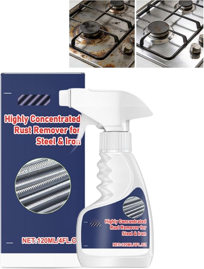 RAINPOT Rust Remover Spray for Metal 2026, Highly Concentrated Rust Remover for Steel Copper Stainless Steel, Heavy Duty Rust Stain Remover Spray No Scrubbing, Fast Acting 4 fl oz (1PACK)