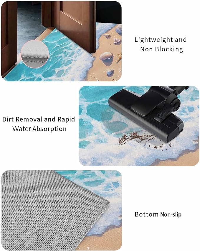 Front Door Mat Indoor Outdoor Summer Watercolor Ocean Beach Non-Slip Doormat Low Profile Patio Porch Entryway Rug 18x30in Marine Starfish Shell Spray