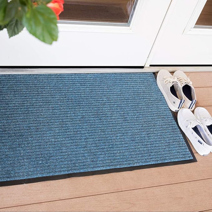 Notrax 109 Brush Step Carpeted Indoor/Outdoor Entrance Mat for Home or Office, 4' X 6', Absorbent Slip Resistant Heavy Duty Entry Mat, Slate Blue, 109S0046BU