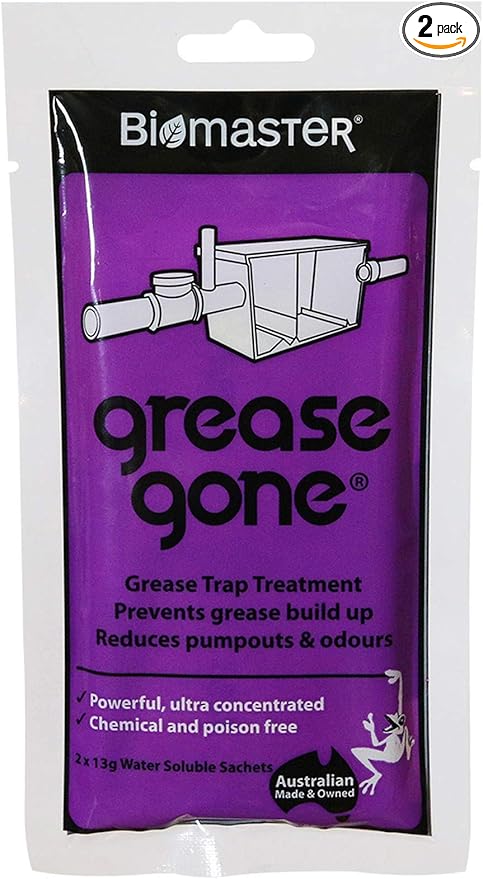 Biomaster Grease Gone Grease Trap Cleaner Treatment, Turns Fat, Oil and Grease to Water, Reduces Odors and Pump-Outs (2 Sachets)