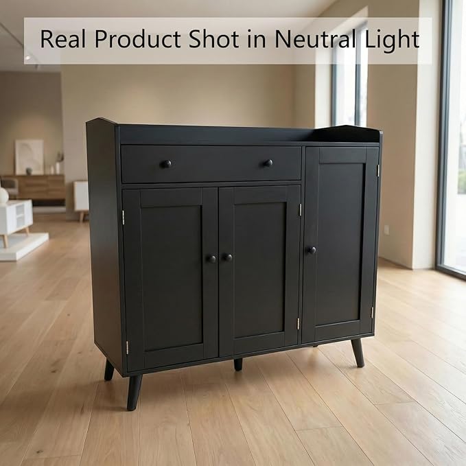 DIYART Black Large Shoe Cabinet fit up to Shoe Size 16, Shoe Storage Cabinet with 3 Doors and 1 Drawer, Wooden Shoe Organizer for entryway