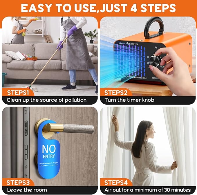 Medvoe 0zone Generator 80000mg - O3 Air Purifier for Home & Car, Ozone Machine Odor Removal for Smoke & Pet (Orange)