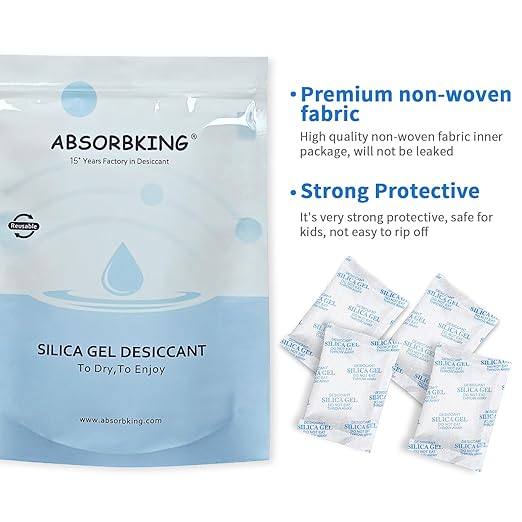 Absorbking Silica Gel Packets, 20 Gram 80 Packs Food Safe Moisture Absorbers, Desiccant Packs for Storage, Reusable Desiccant for Foods, Storage Bins, 3D Filaments, Electronics, Safes