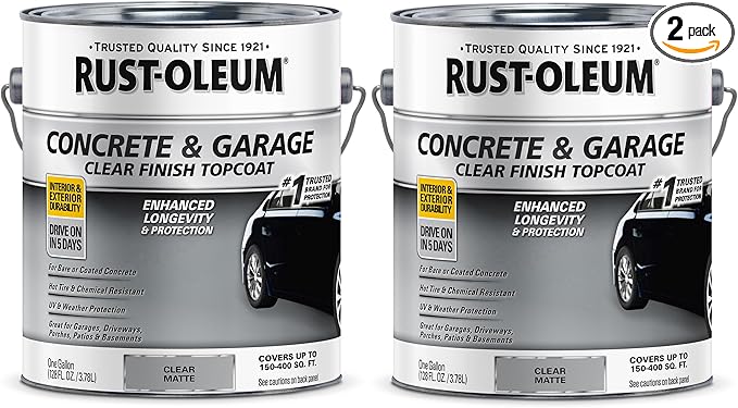 Rust-Oleum 380895-2PK Concrete & Garage Clear Finish Topcoat, Gallon, Matte Clear, 2 Pack