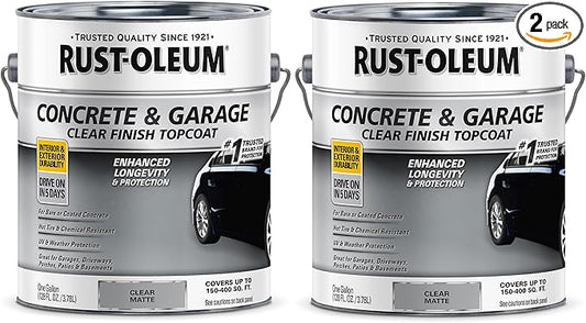 Rust-Oleum 380895-2PK Concrete & Garage Clear Finish Topcoat, Gallon, Matte Clear, 2 Pack