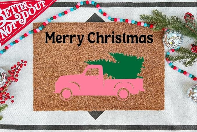 Pink Christmas Truck Doormat, Pink Christmas, Christmas Decor, Holiday Christmas Decor, Pink Holiday, Pink Pumpkin, Holiday Home Decor Home Decoration Non-Slip Door Mat 30x18in