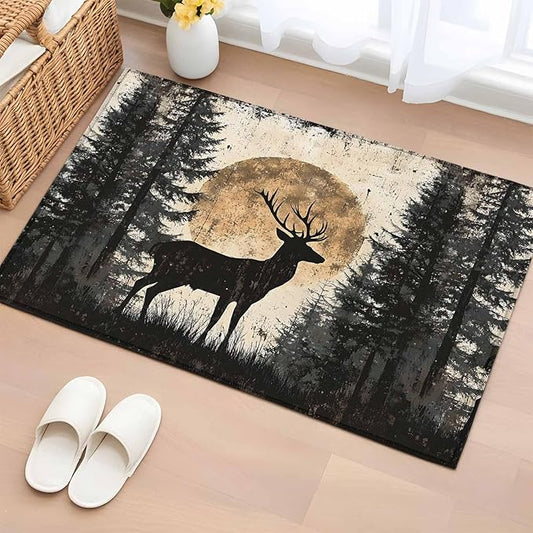 Deer Entryway Rug 2'x3', Elk Silhouette Small Area Rug Non-Slip Front Door Mat Washable Floor Carpet for Indoor Entrance Kitchen Bathroom