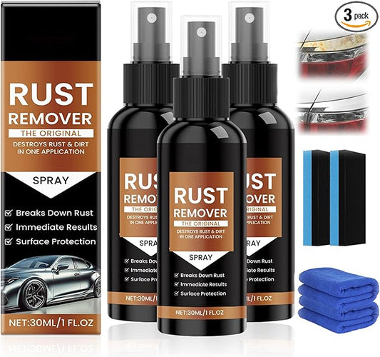 Rust Remover Spray Heavy Duty Metal Cleaner, Upgrade Rust Remover for Metal, Multipurpose Rust Stain Remover Spray, Iron Remover Car Detailing,Heavy Duty Rust Dissolver for Metal (30ML*3Pcs)