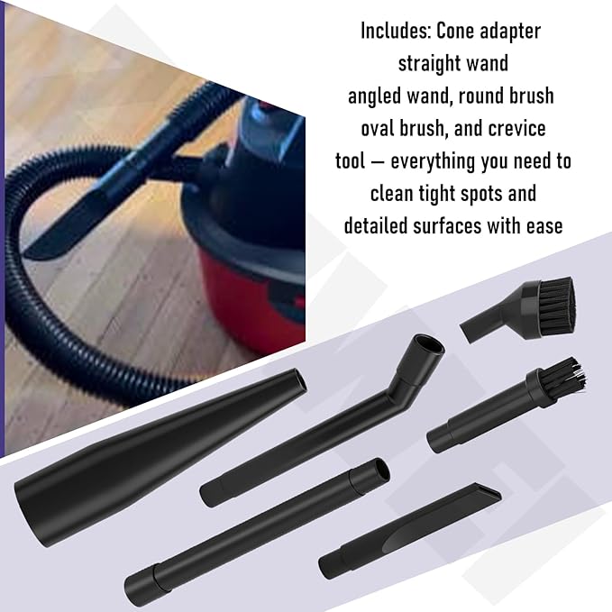 1-1/4" Micro Cleaning Wet Dry Vac Nozzle Kit, 6-Piece Attachments for Compact Wet Dry Shop Vacuum, Industrial-Grade Shop Vacuum Accessories for Intricate and Detail Cleaning CMXZVBE38668