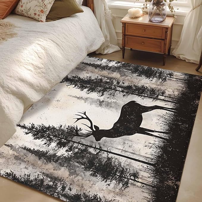 Elk 4'x6' Area Rugs, Deer Silhouette Washable Area Rugs Non-Slip Indoor Floor Mats Carpet for Living Room Bedroom Dining Room