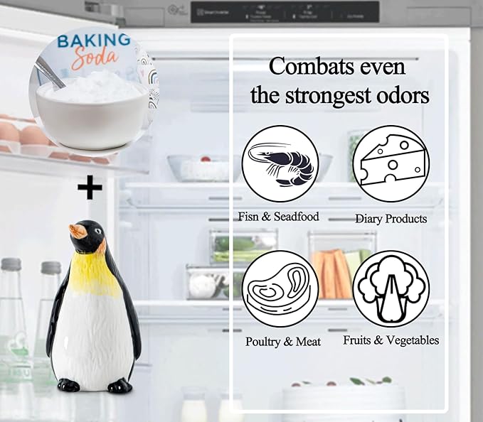 Penguin Baking Soda Holder For Fridge Ceramic Baking Soda Container Cute Bake Soda Holder For Refrigerator Odor Eliminator, Fun Kitchen Gadgets, Baking-Soda Fridge Smell Remover