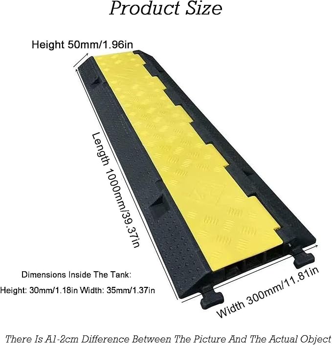 Protective Wire Cord Ramp Driveway Rubber Traffic Speed Bumps Cable Protector,Installation Parts Included(1000x300mm)