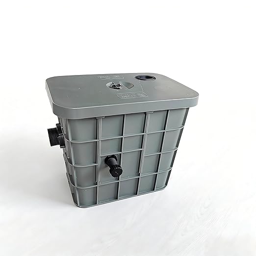 PP Plastic Grease Trap 15L, Lightweight & Corrosion Resistant Under Sink Oil Water Separator with 6-Stage Filtration & Left Outlet, Kitchen Wastewater Filter