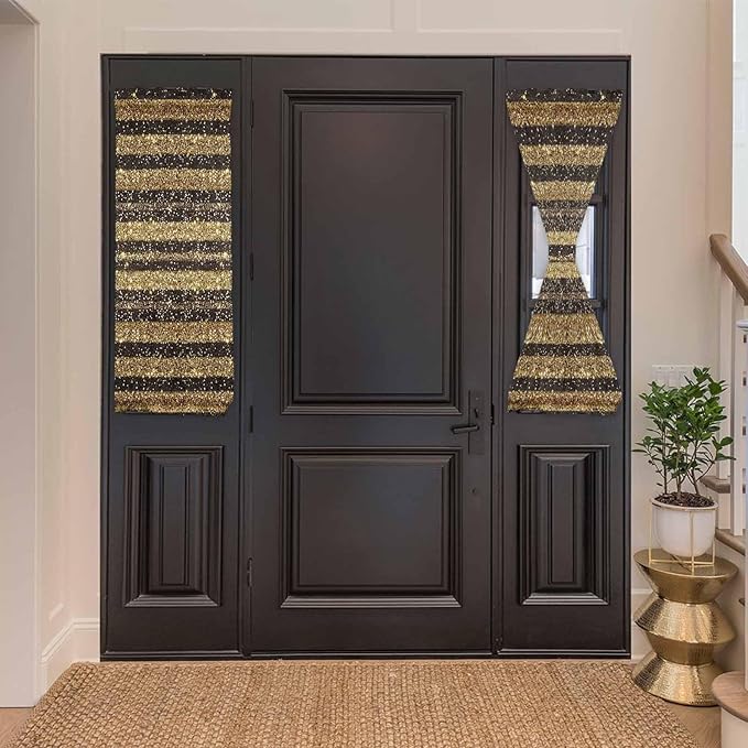 French Door Curtain Panel for Front Door, Sparkle Gold Brown Dots Texture Slidelight Door Curtains with Tieback Light Filtering Privacy Panels for Doorway Entryway 25"x 40"
