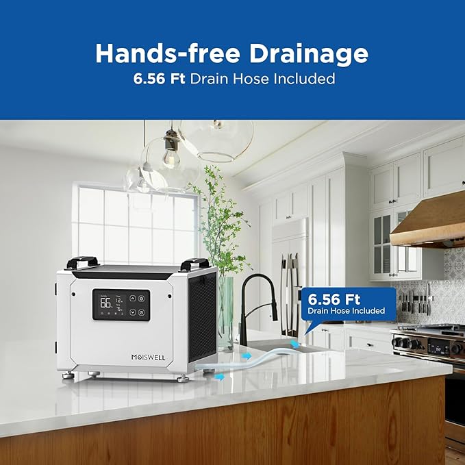 70 Pints Commercial Dehumidifier with Drain Hose, Portable Crawl Space Dehumidifier for Basement and Home, Automatic Defrost, Moiswell Defender ME-7