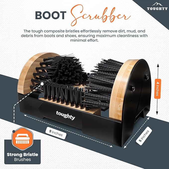 Toughty Boot Scrubber - Heavy-Duty All-Weather Shoe Cleaner with Scraper Brushes - Mountable Indoor & Outdoor Dirt Remover for Entryway & Worksites - Rugged Boot Cleaning Tool for Men & Women