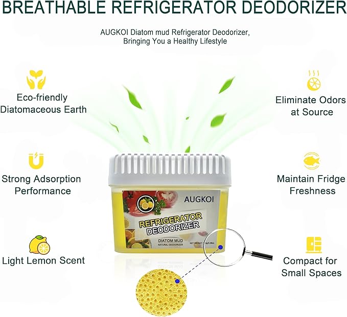 Diatomaceous Earth Gel Refrigerator Deodorizer Set, More Effective than Activated Charcoal and Baking Soda, Nature-Based Fridge Deodorizer, Eliminates Odors, Extends Food Freshness, 2 Packs