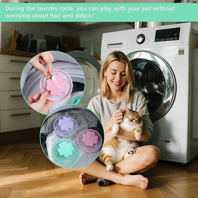 2026 New Pet Hair Remover for Laundry,Lint Catcher for Washing Machine,Washing Machine Lint Catcher, Floating Hair Filter. (Four Leaf Clover Mixed Color)
