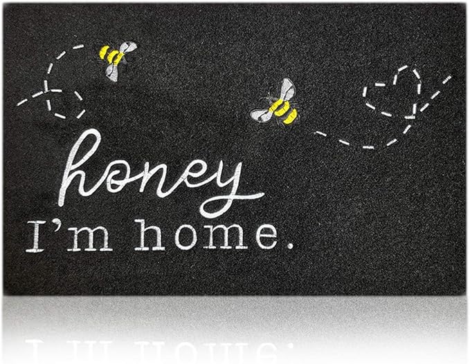 Welcome Mats for Front Door Kitchen Rugs Bee Honey I'm Home Cute Door Mat Indoor Porch Funny Outdoor Non Slip Durable Rubber Mats Black Floor Doormat for Outside Entry Farmhouse