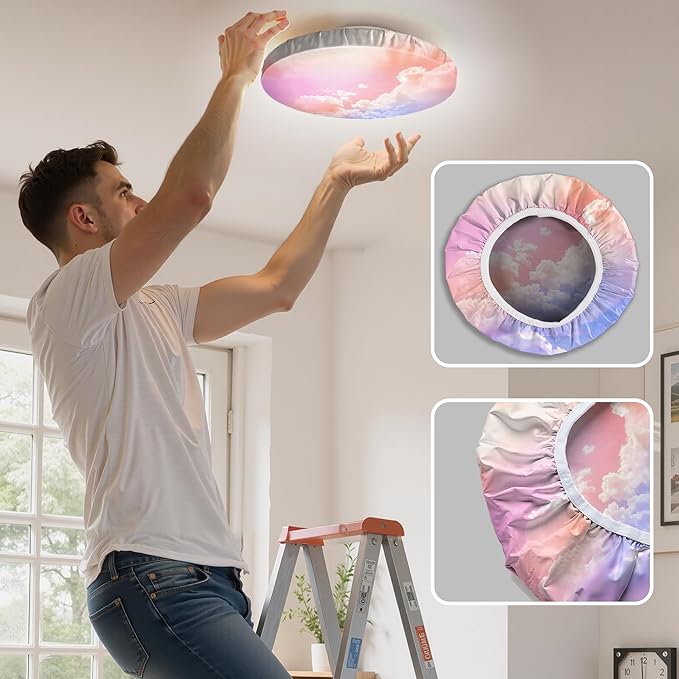 12" Ceiling Light Cover, 2 Pcs Flush Mount Light Fixture Cover, Fabric Ceiling Light Fixture Cover, Light Filters for Bedroom, Kitchen, Hallways/Entryways, Office, Basement (Rainbow)