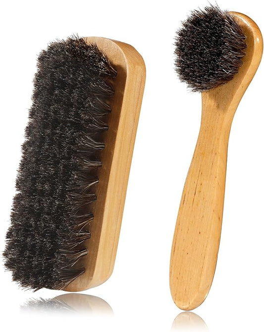 Shoe Brush, 2 Pcs Horsehair Shoe Brush Shoe Cleaning Brush Boot Brush for Leather, Shoe Brushes Shoe Shine Brush Brush Shoe Polish Brush for Cleaning and Care Leather Shoes Clean Dauber Applicators