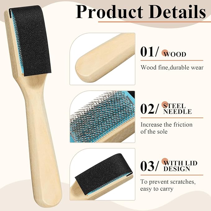 3 Pcs Dance Shoe Brush Suede Sole Wire Ballroom Dance Shoe Cleaner Wood Brush for Dancing Latin Footwear Cleaning(Half Cover)