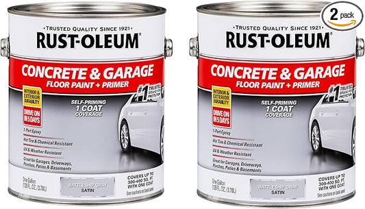 Rust-Oleum 225380-2PK Concrete & Garage Floor Paint and Primer, Gallon, Satin Battleship Gray, 2 Pack