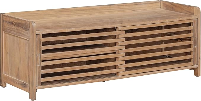 Knocbel Entryway Storage Bench with Sliding Doors and 1 Shelf, Living Room Entrance Hallway Foyer Shoe Bench Bedroom End of Bed Bench, 220lbs Weight Capacity (White Washed 2-Door)
