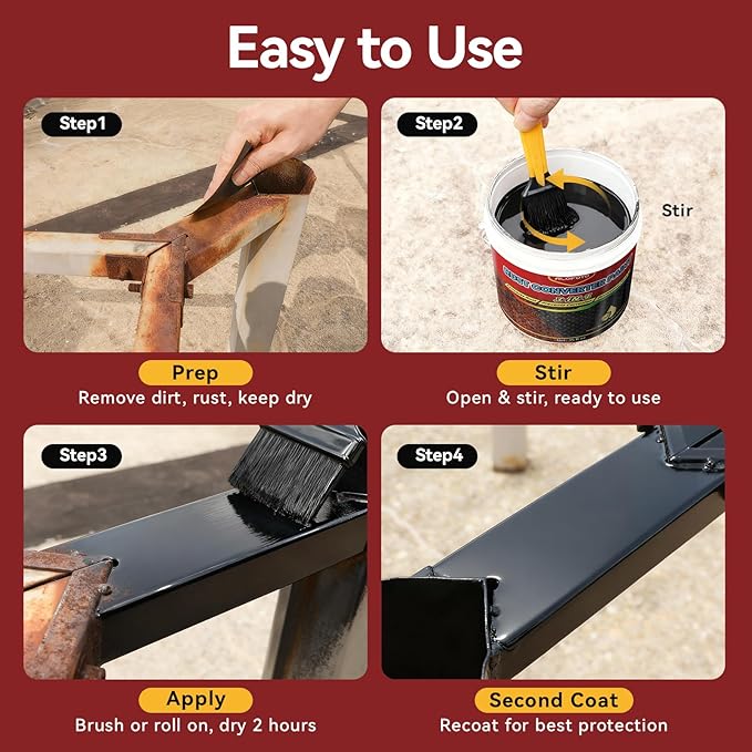 Rust Converter Remover Paint for Metal, 3-in-1 Long-lasting Rust Inhibitor&Primer, Quick-Dry Coating for Automotive, Trailer, Chassis and Tools, Water-Based & VOC-free Reformer for Metal- 35oz Black