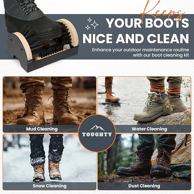 Toughty Boot Scrubber - Heavy-Duty All-Weather Shoe Cleaner with Scraper Brushes - Mountable Indoor & Outdoor Dirt Remover for Entryway & Worksites - Rugged Boot Cleaning Tool for Men & Women