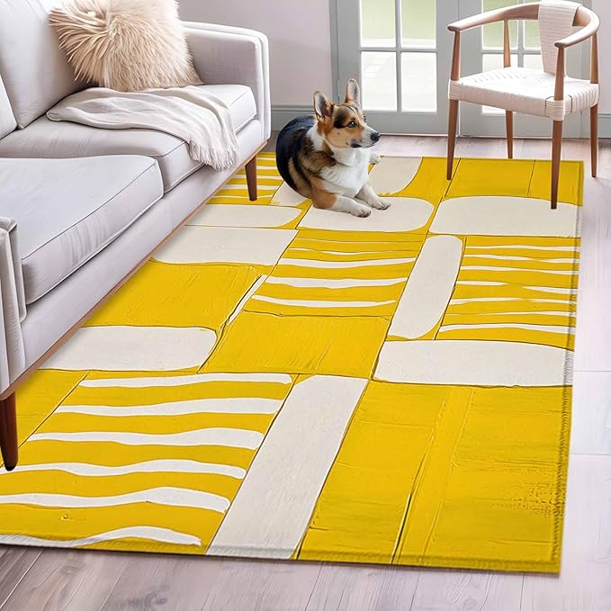 Impressionist Style 3'x5' Area Rugs, Yellow Abstract Blurred Color Washable Area Rugs Non-Slip Indoor Floor Mats Carpet for Living Room Bedroom Dining Room