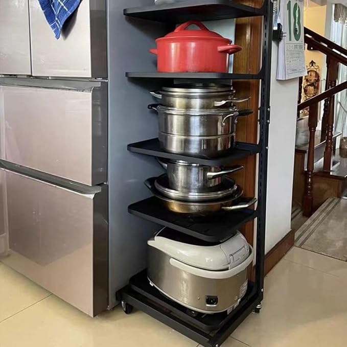 Kitchen Pan Storage Drawer nizer Rack with Wheels and Pot Holder White 5 * 5 Boards
