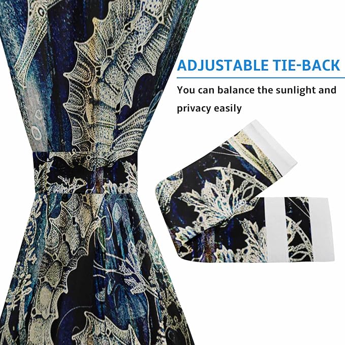 French Door Curtain Panel for Front Door, Sea Horse Slidelight Door Curtains with Tieback Light Filtering Privacy Panels for Doorway Entryway 25"x 40"