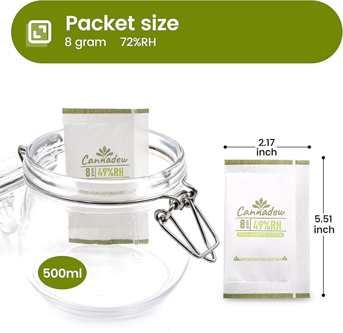 72% RH, 8g (15 Pack) Cannadew Humidity Packs Two-Way Humidity Control Pack - Moisture Absorbers & Hydration Packets for Curing and Storage