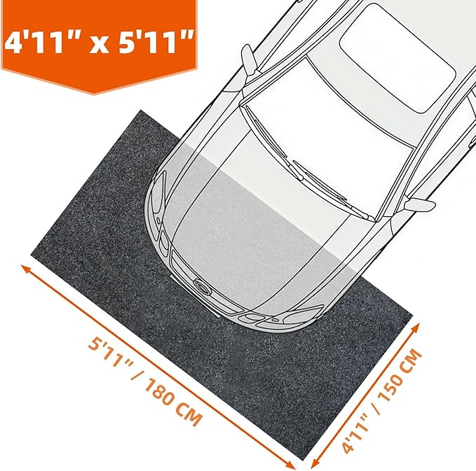 Heavy Duty Oil Spill Mat, Upgraded Garage Floor Mat for Under Car, 1/4" Waterproof Rubber Bottom Absorbs Oil Quickly, Washable, Reusable Oil Drip Leak Absorbent Pad (4'11″ x 5'11″)