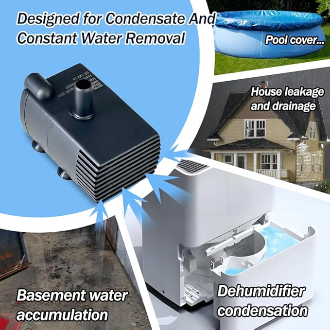 Automatic Small Sump Pump with Water Sensor, 8 FT Lift 70 GPH 115V/230V Mini Condensate Pump with Float Switch, Water Removal for Dehumidifier, Air Conditioner, Ice Maker, Basement, Auto On Off