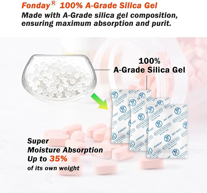 5g x 100 Packs Fonday Food Grade Silica Gel Desiccants Packs Moisture Absorbers Dehumidifier for Food Storage, Electronics, 3D Filament & Safes