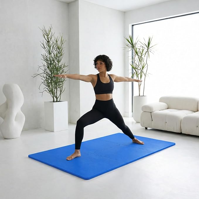 BalanceFrom Puzzle Exercise Mat 1' Thick, EVA Interlocking Foam Floor Tiles for Home Gym, Mat for Home Workout Equipment, Floor Padding for Kids, Blue, 24 in x 24 in x 1 in, 72 Sq Ft - 18 Tiles