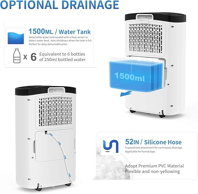 AIRPLUS 1,500 Sq. Ft Dehumidifier for Basement, 30 Pints Powerful Dehumidifier for Home, Large Rooms, Bedrooms, Sufficient Capacity Water Tank with Drain Hose (AP1907)