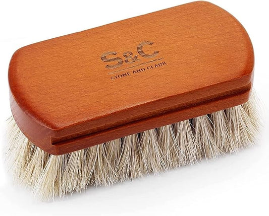 Mini 4" Shoe Brush - Portable Horse Hair Boot Brush w/Natural Wood Handle - Soft Bristle Shoe Shine Brush for Cleaning, Buffing & Polishing Leather Shoes - Travel-Friendly Size