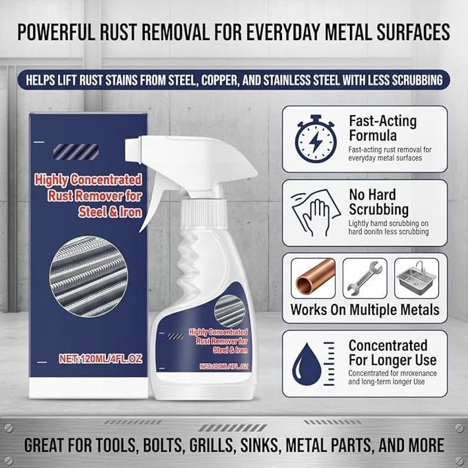 Rust Remover Heavy Duty for Metal, Highly Concentrated Rust Remover for Steel & Iron, Fast Acting Rust (120 ML) (2 pcs)