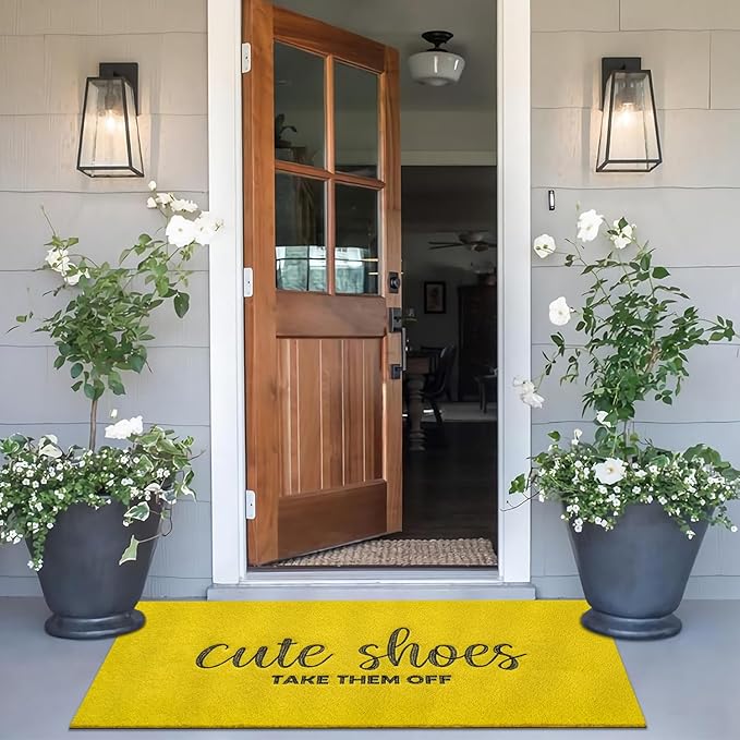 AOAOPQ Doormat Cute Shoes Take Them Off Heavy Duty Easy Clean Doormat Indoor Outdoor Mat for Doorway Kitchen Entry Home Entrance 47x18 inch Yellow