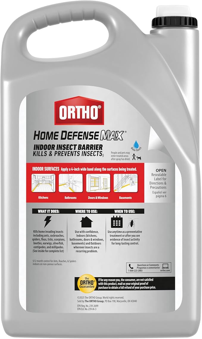 Ortho Home Defense Max Indoor Insect Barrier Refill - Bug Killer Spray Refill, Kills Ants, Roaches, Spiders, Fleas and Ticks, 1 gal.