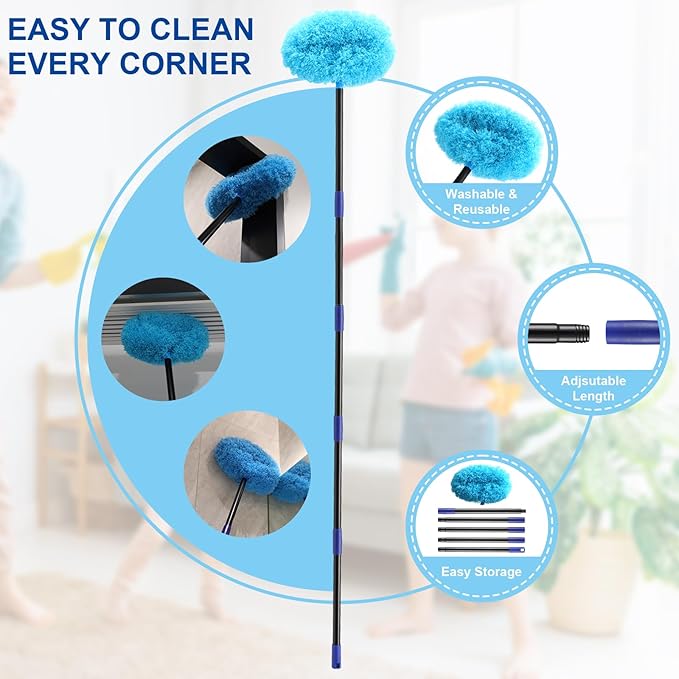 Ceiling Fan Cleaner Duster 7 Ft, Fan Duster for Ceiling Fan Blades, Removable Ceiling Fan with Long Pole, Reusable Ceiling Cleaner for High Ceilings, Fans, Furniture, Blinds