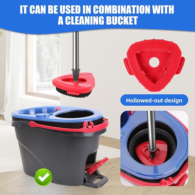 Spin Mop Scrub Brush Replacement (2 Pack +1 Base) for Oceda RinseClean 2-Tank System – Stiff Bristles for Deep Grout & Tile Cleaning, Heavy Duty Bathroom & Kitchen Scrubber, Long-Lasting Gray Heads
