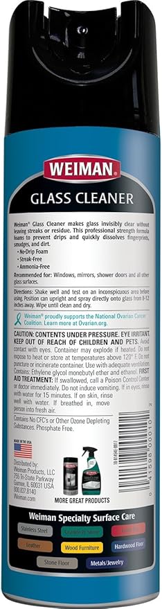 Weiman Glass Cleaner - 19 Ounce - Professional Streak Free Foaming No Drip Removes Grease Dissolves Fingerprints and Smudges