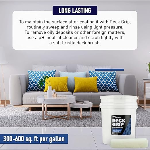 Deck Grip Non-Slip Sealer (5 Gallon) Clear Barefoot-Friendly Anti-Slip Coating - Create Traction for Outdoor or Indoor Floors and Pool Decks